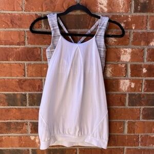 Lululemon 4 Nouveau Limits Tank Cyber Stripe White Silver Built In Sports Bra